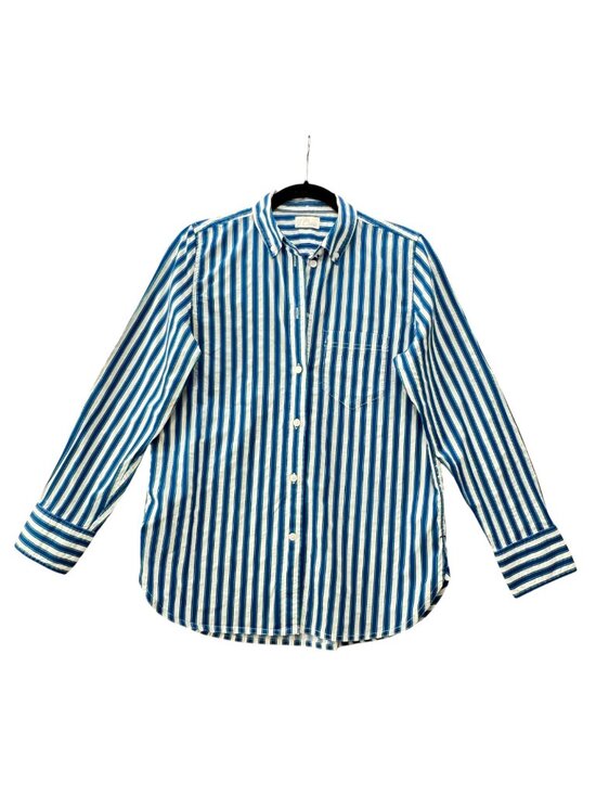 J. Crew Tops - Y2K J. Crew Reimagined Blue Teal Striped Women's M Cotton Shirt Classic Preppy